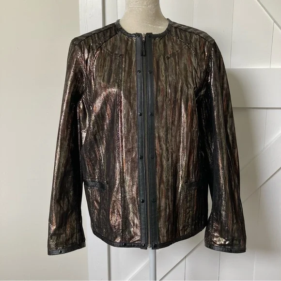 Chico’s genuine Leather reversible jacket metallic & black women’s M, 12 - Picture 3 of 12